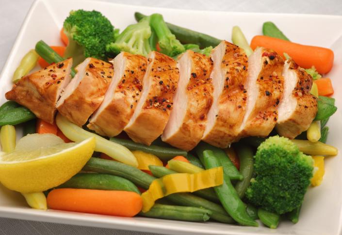 Chicken with fresh vegetable medley.